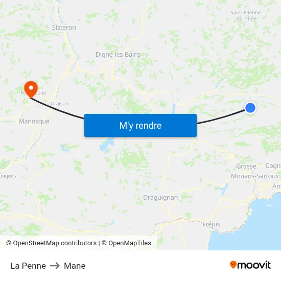 La Penne to Mane map