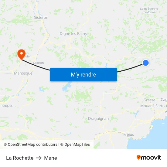 La Rochette to Mane map