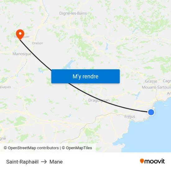 Saint-Raphaël to Mane map