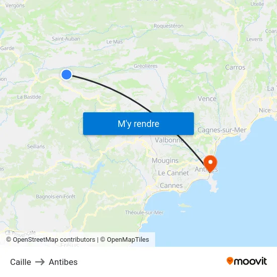 Caille to Antibes map