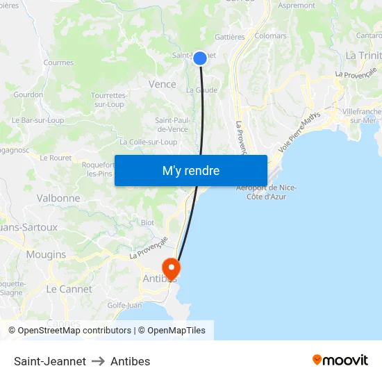 Saint-Jeannet to Antibes map