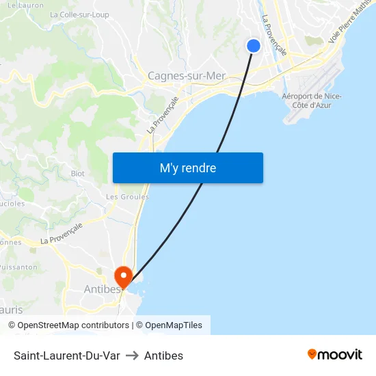 Saint-Laurent-Du-Var to Antibes map