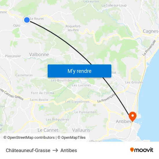 Châteauneuf-Grasse to Antibes map