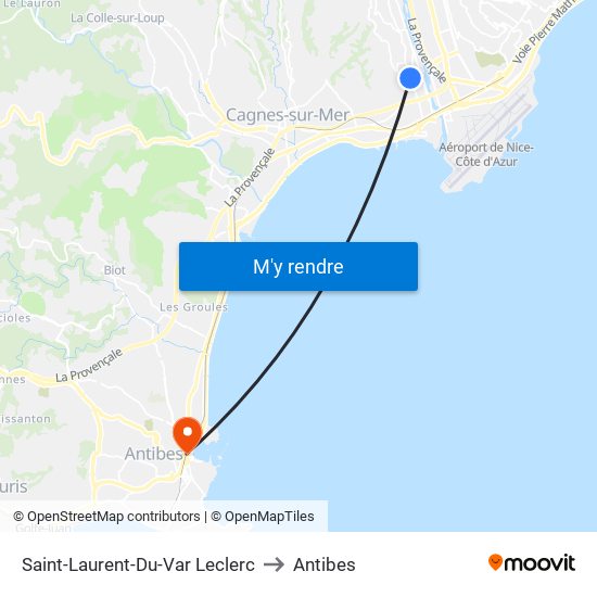 Saint-Laurent-Du-Var Leclerc to Antibes map