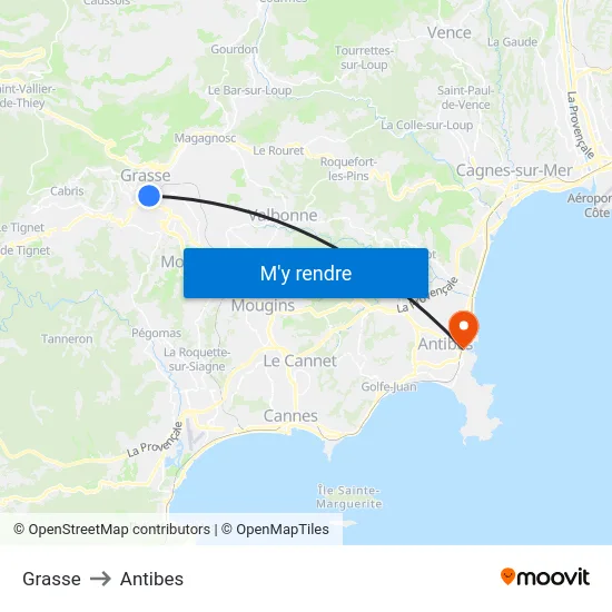 Grasse to Antibes map