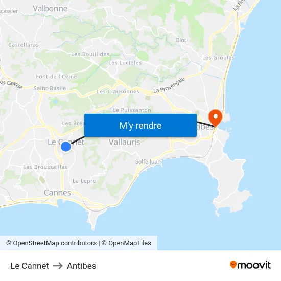 Le Cannet to Antibes map