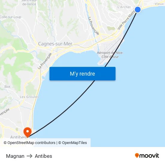 Magnan to Antibes map