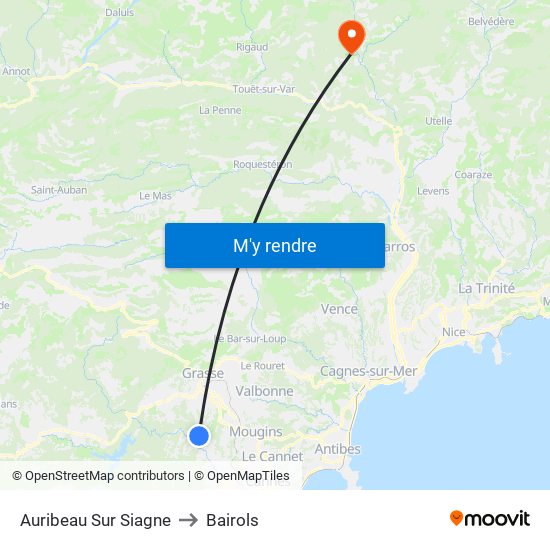 Auribeau Sur Siagne to Bairols map