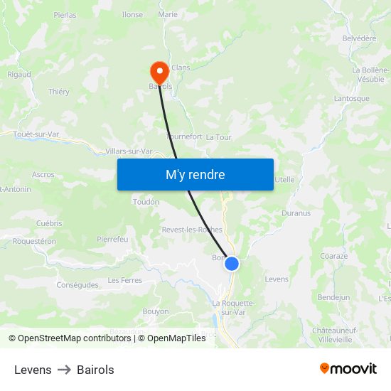 Levens to Bairols map