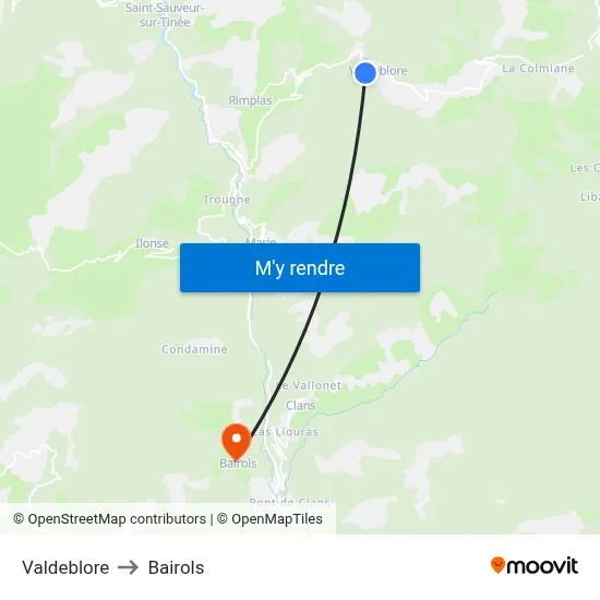 Valdeblore to Bairols map