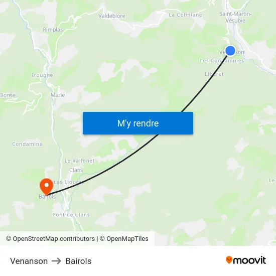 Venanson to Bairols map