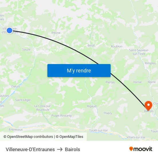 Villeneuve-D'Entraunes to Bairols map