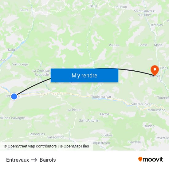 Entrevaux to Bairols map