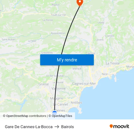 Gare De Cannes-La-Bocca to Bairols map