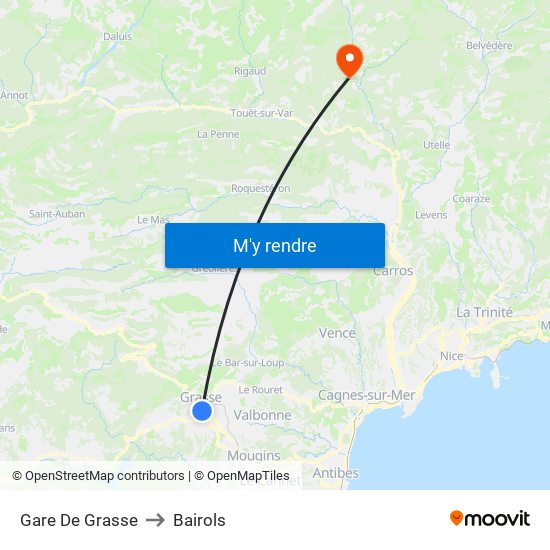 Gare De Grasse to Bairols map