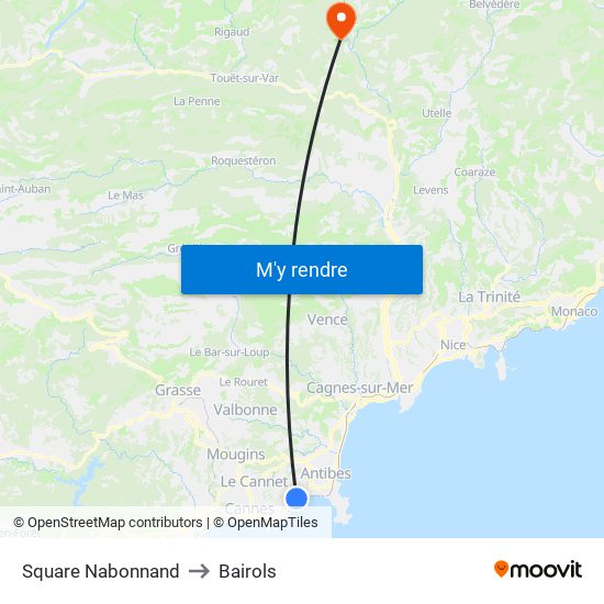 Square Nabonnand to Bairols map