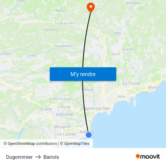 Dugommier to Bairols map