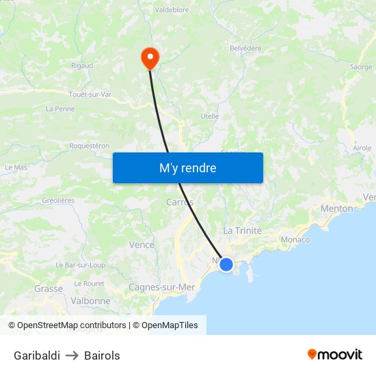 Garibaldi to Bairols map