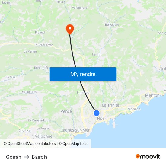 Goiran to Bairols map