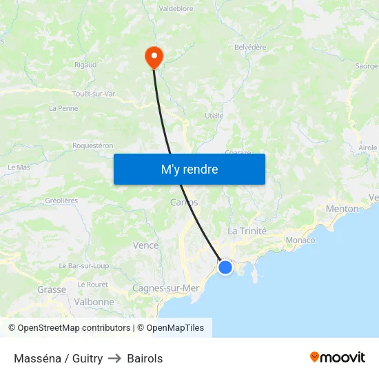 Masséna / Guitry to Bairols map