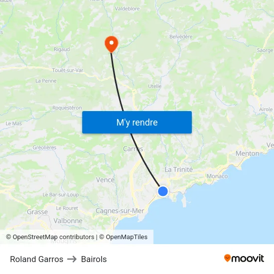 Roland Garros to Bairols map