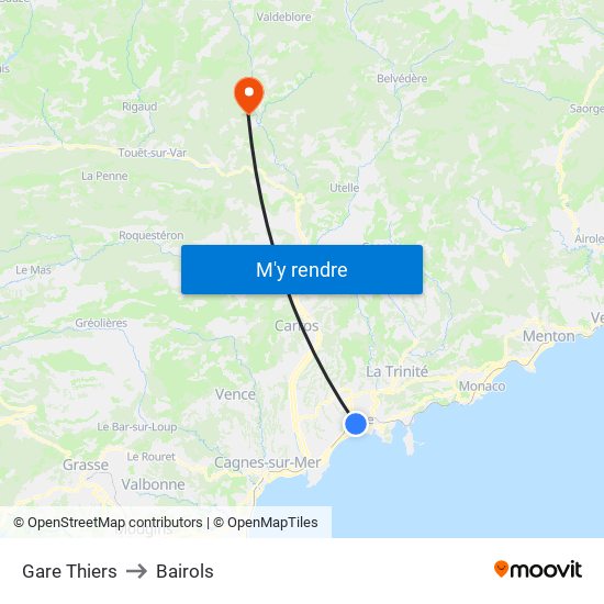 Gare Thiers to Bairols map
