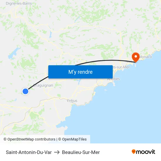 Saint-Antonin-Du-Var to Beaulieu-Sur-Mer map