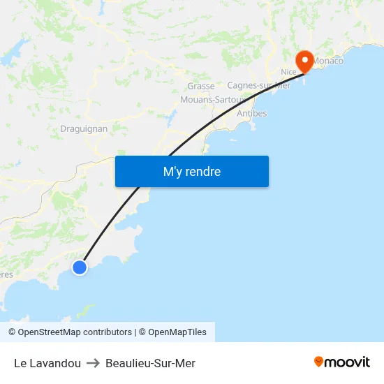 Le Lavandou to Beaulieu-Sur-Mer map