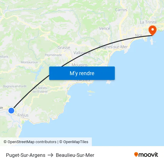 Puget-Sur-Argens to Beaulieu-Sur-Mer map