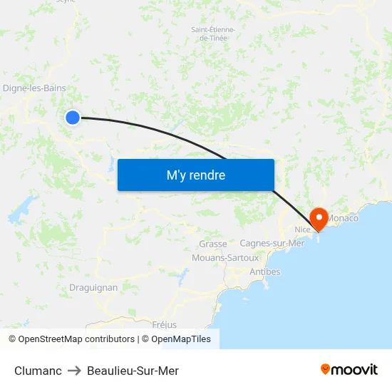 Clumanc to Beaulieu-Sur-Mer map