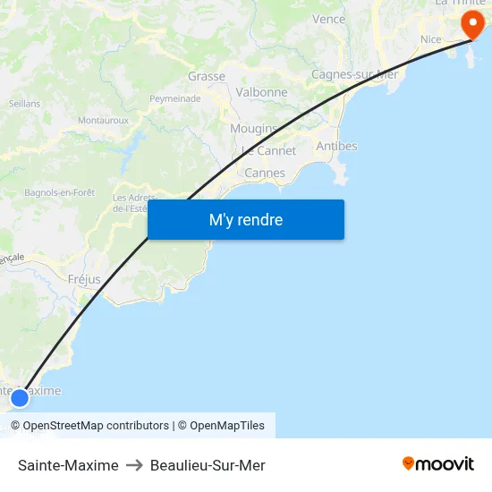 Sainte-Maxime to Beaulieu-Sur-Mer map