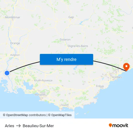 Arles to Beaulieu-Sur-Mer map