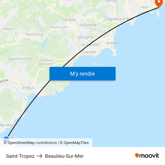 Saint-Tropez to Beaulieu-Sur-Mer map
