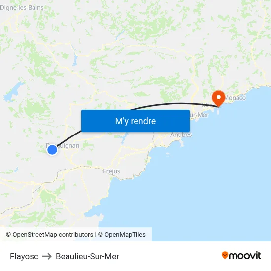 Flayosc to Beaulieu-Sur-Mer map