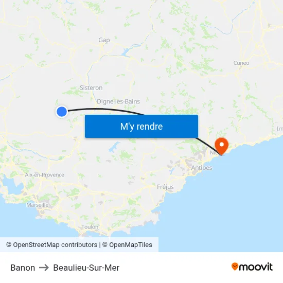 Banon to Beaulieu-Sur-Mer map