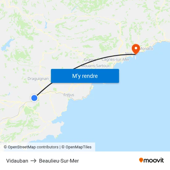 Vidauban to Beaulieu-Sur-Mer map