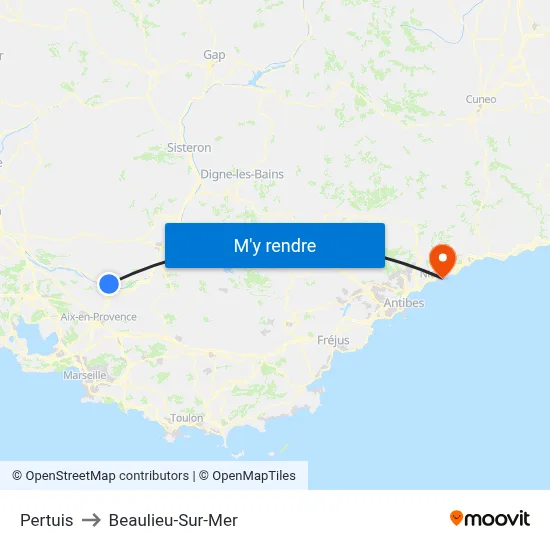 Pertuis to Beaulieu-Sur-Mer map