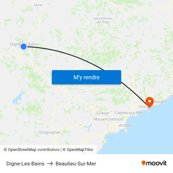 Digne-Les-Bains to Beaulieu-Sur-Mer map