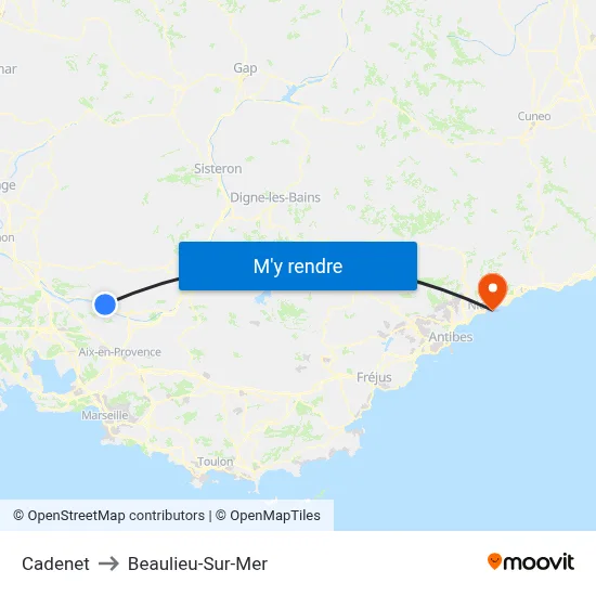 Cadenet to Beaulieu-Sur-Mer map