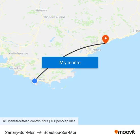 Sanary-Sur-Mer to Beaulieu-Sur-Mer map
