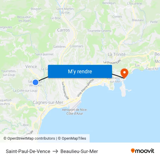 Saint-Paul-De-Vence to Beaulieu-Sur-Mer map