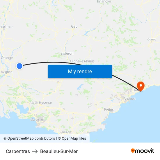 Carpentras to Beaulieu-Sur-Mer map