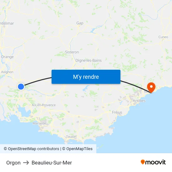 Orgon to Beaulieu-Sur-Mer map