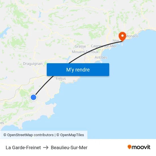 La Garde-Freinet to Beaulieu-Sur-Mer map