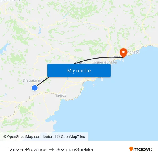 Trans-En-Provence to Beaulieu-Sur-Mer map