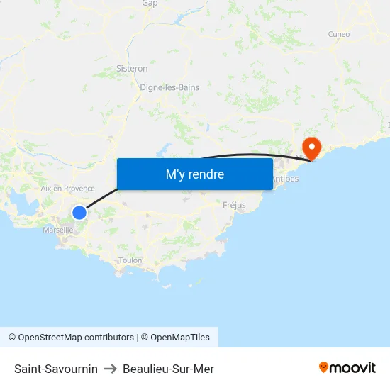 Saint-Savournin to Beaulieu-Sur-Mer map