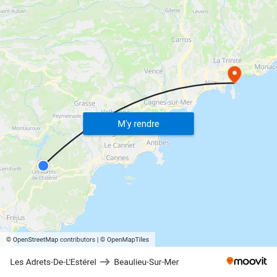 Les Adrets-De-L'Estérel to Beaulieu-Sur-Mer map