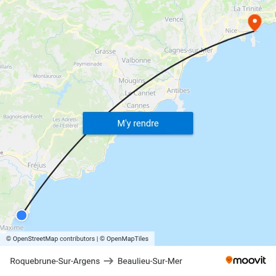 Roquebrune-Sur-Argens to Beaulieu-Sur-Mer map