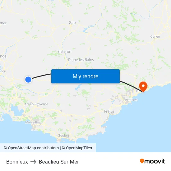 Bonnieux to Beaulieu-Sur-Mer map