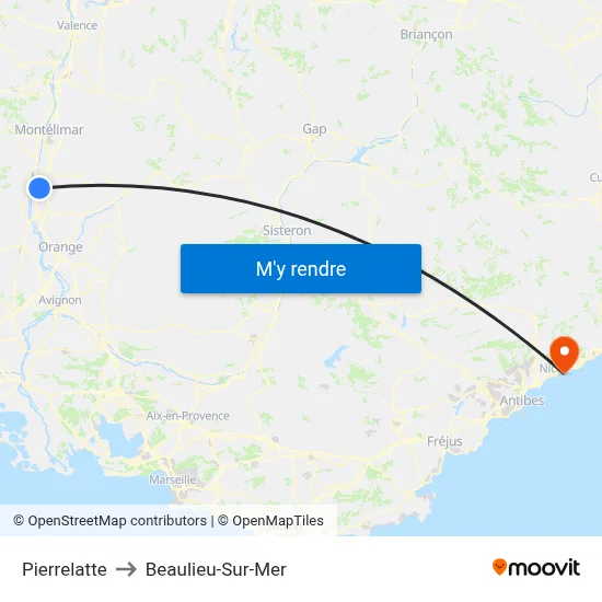Pierrelatte to Beaulieu-Sur-Mer map